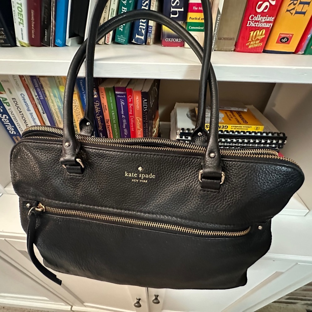 kate spade Black Pebbled Leather Laptop Tote with Front Zip Pocket - Picture 10 of 11